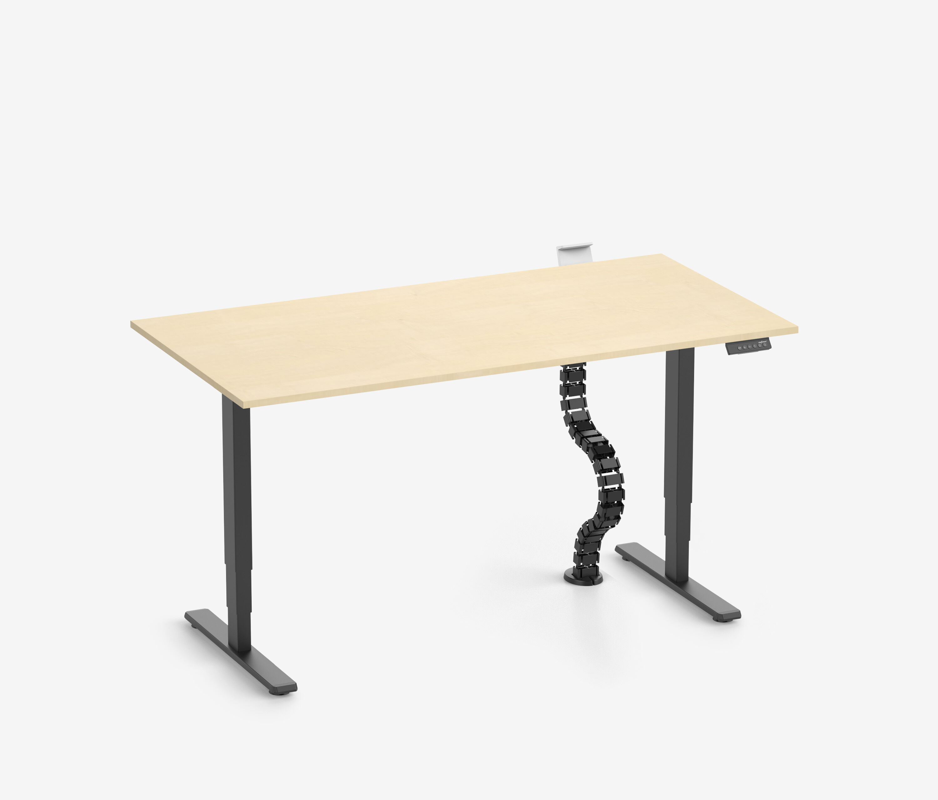 FOKUS Schreibtisch + Steckleistenhalter + Kabelschlange Schwarz Birke 120x70