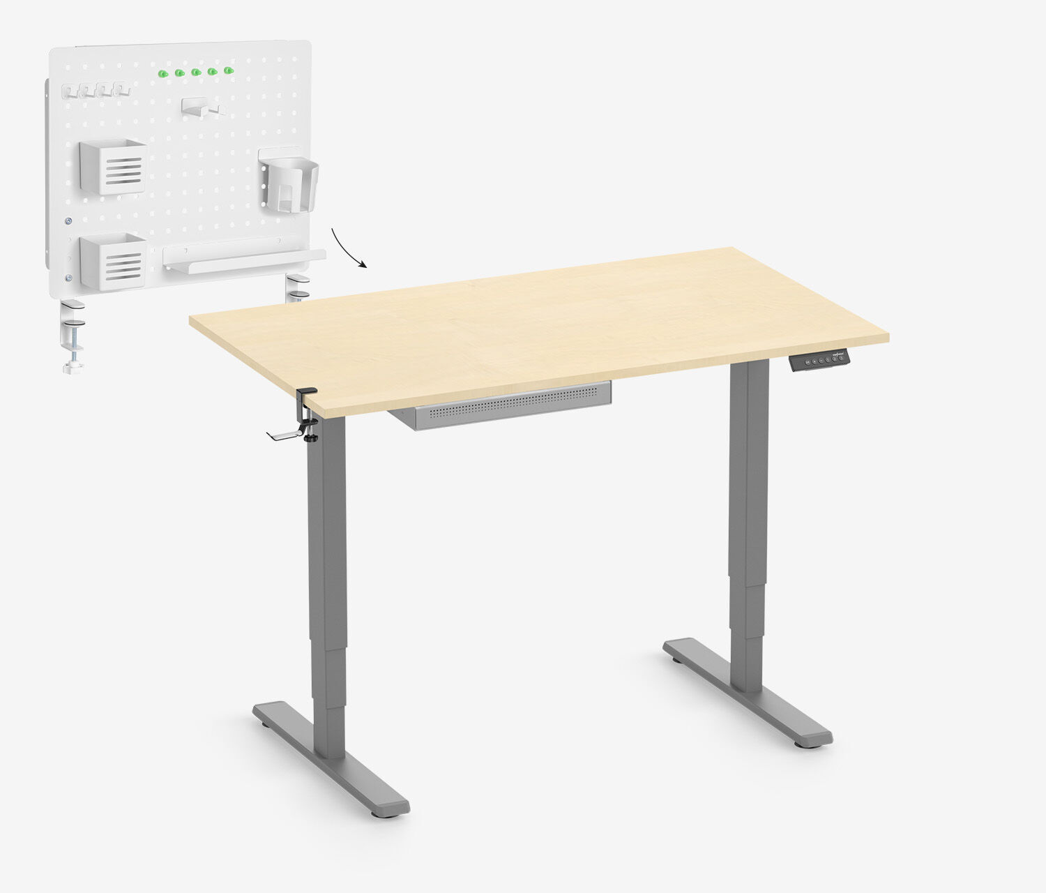 FOKUS Organizer Set Grau, Slim Schublade Birke 120x70 Organizer Board Weiß Kopfhörer Halter