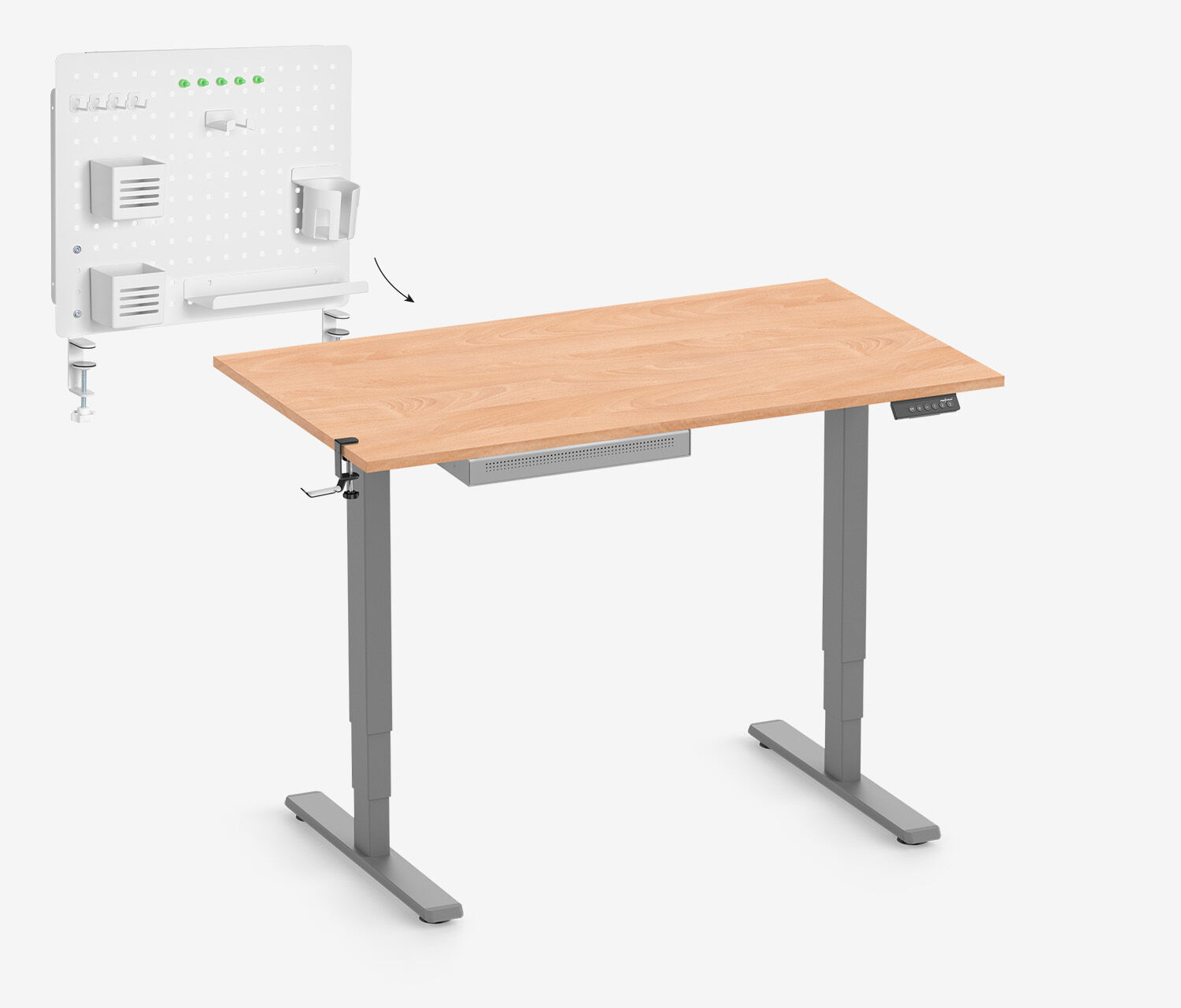 FOKUS Organizer Set Grau, Slim Schublade Buche 120x70 Organizer Board Weiß Kopfhörer Halter