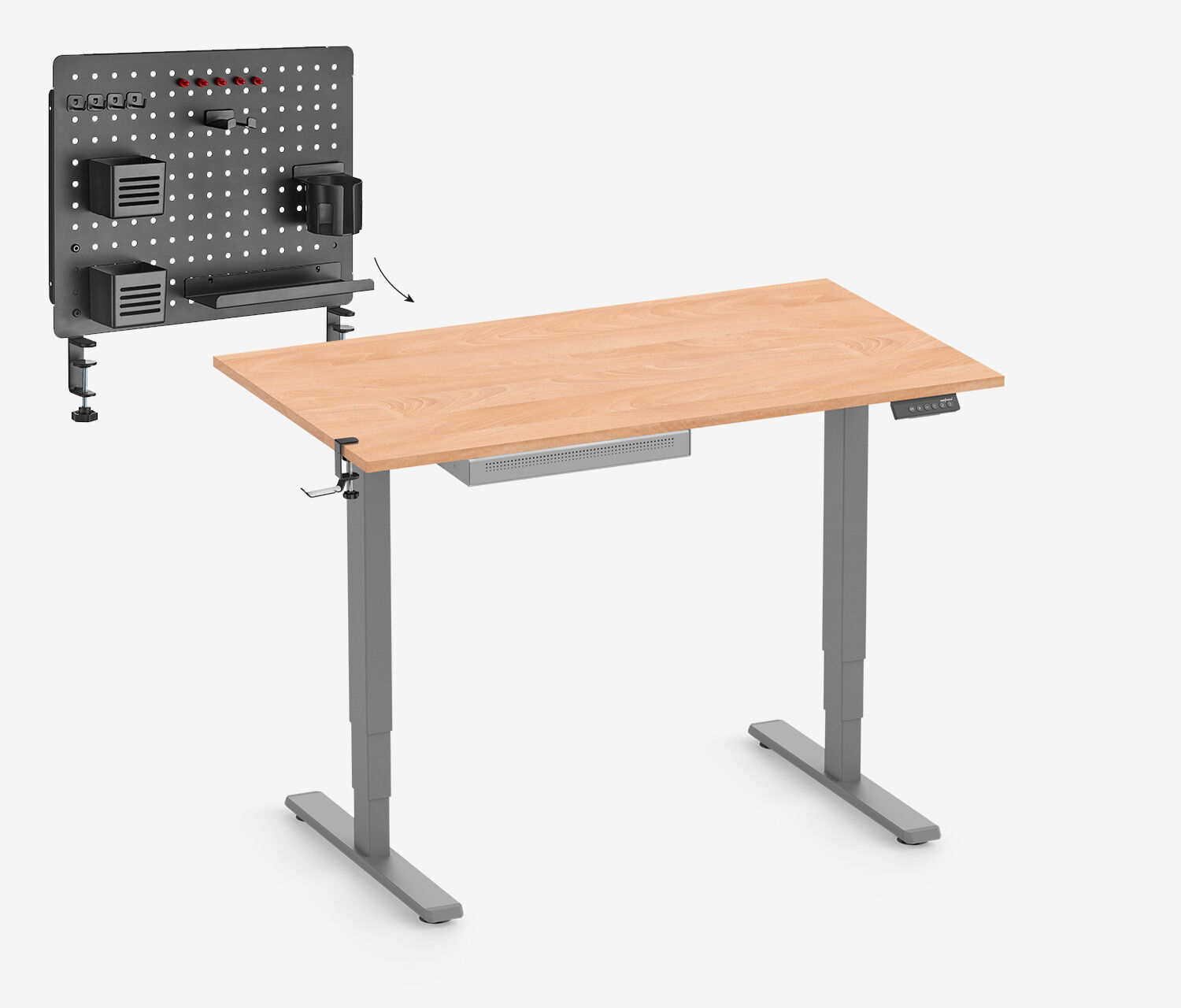 FOKUS Organizer Set Grau, Slim Schublade Buche 120x70 Organizer Board Schwarz Kopfhörer Halter