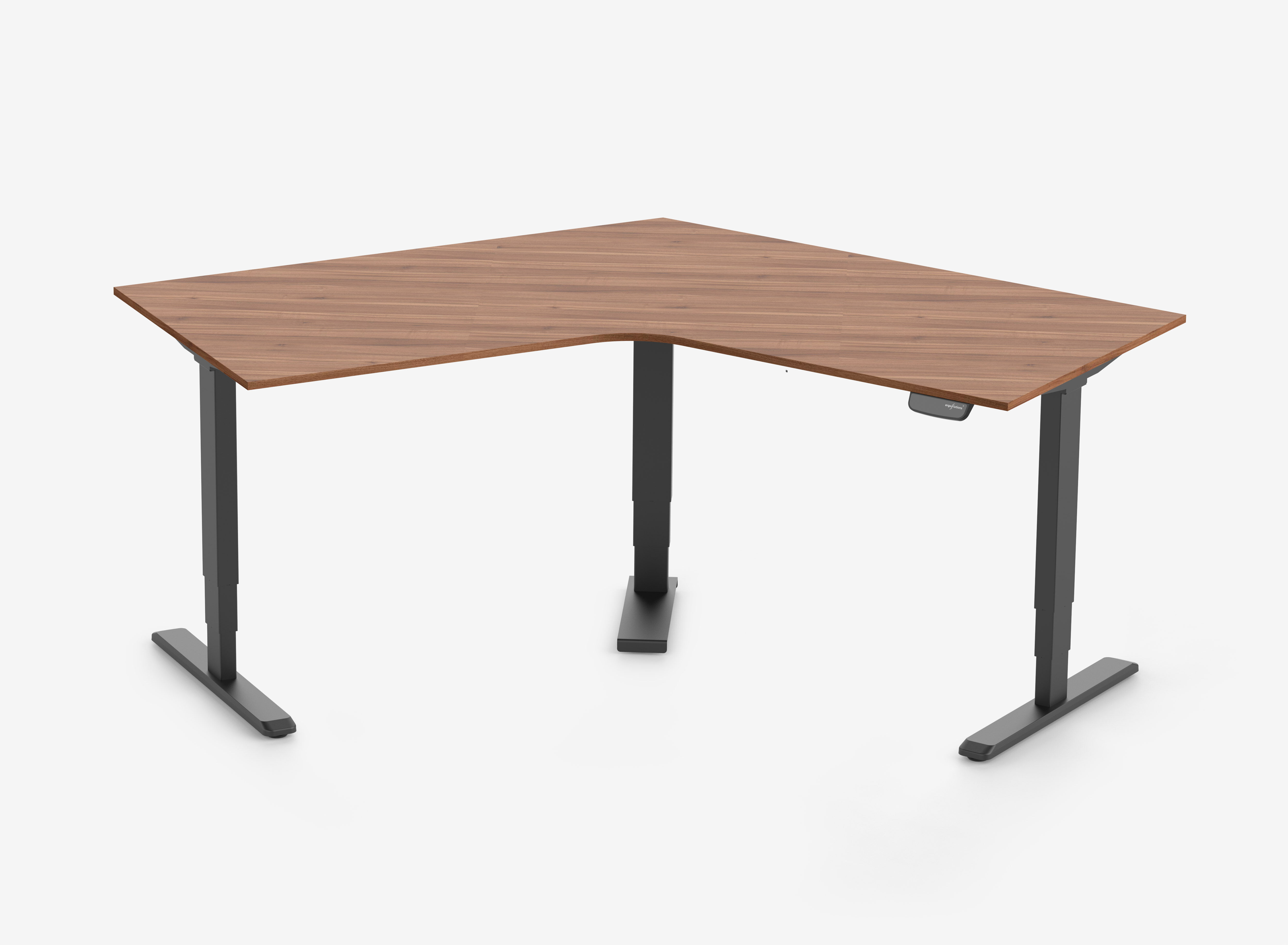 PRIMUS Winkelschreibtisch, Gestell Schwarz, Tischplatte  1400 x 800 x 25 mm Nussbaum