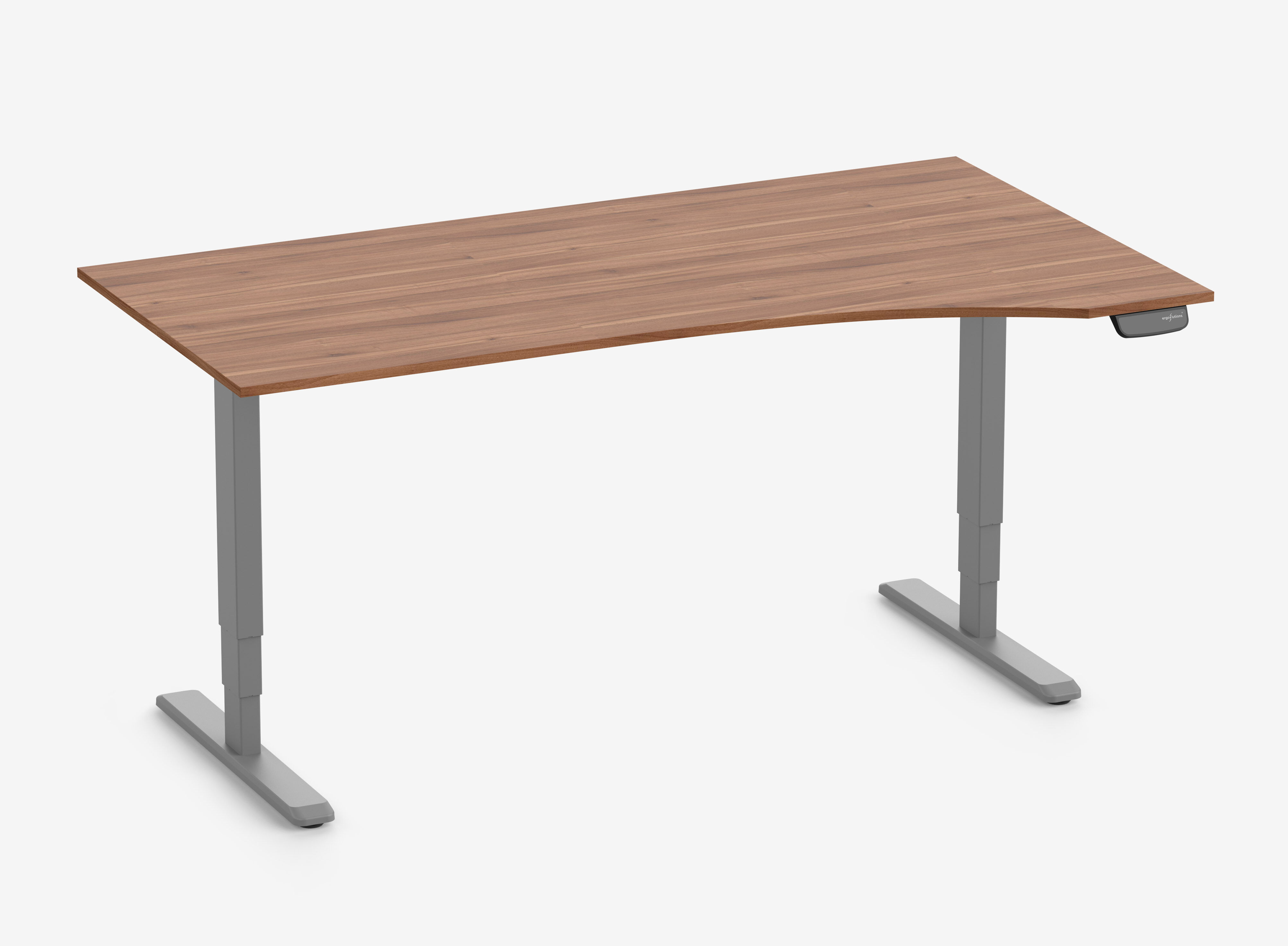 PRIMUS Freiformschreibtisch, Gestell Grau 1800 x 800/1000 x 25 mm Nussbaum, Ausführung Rechts