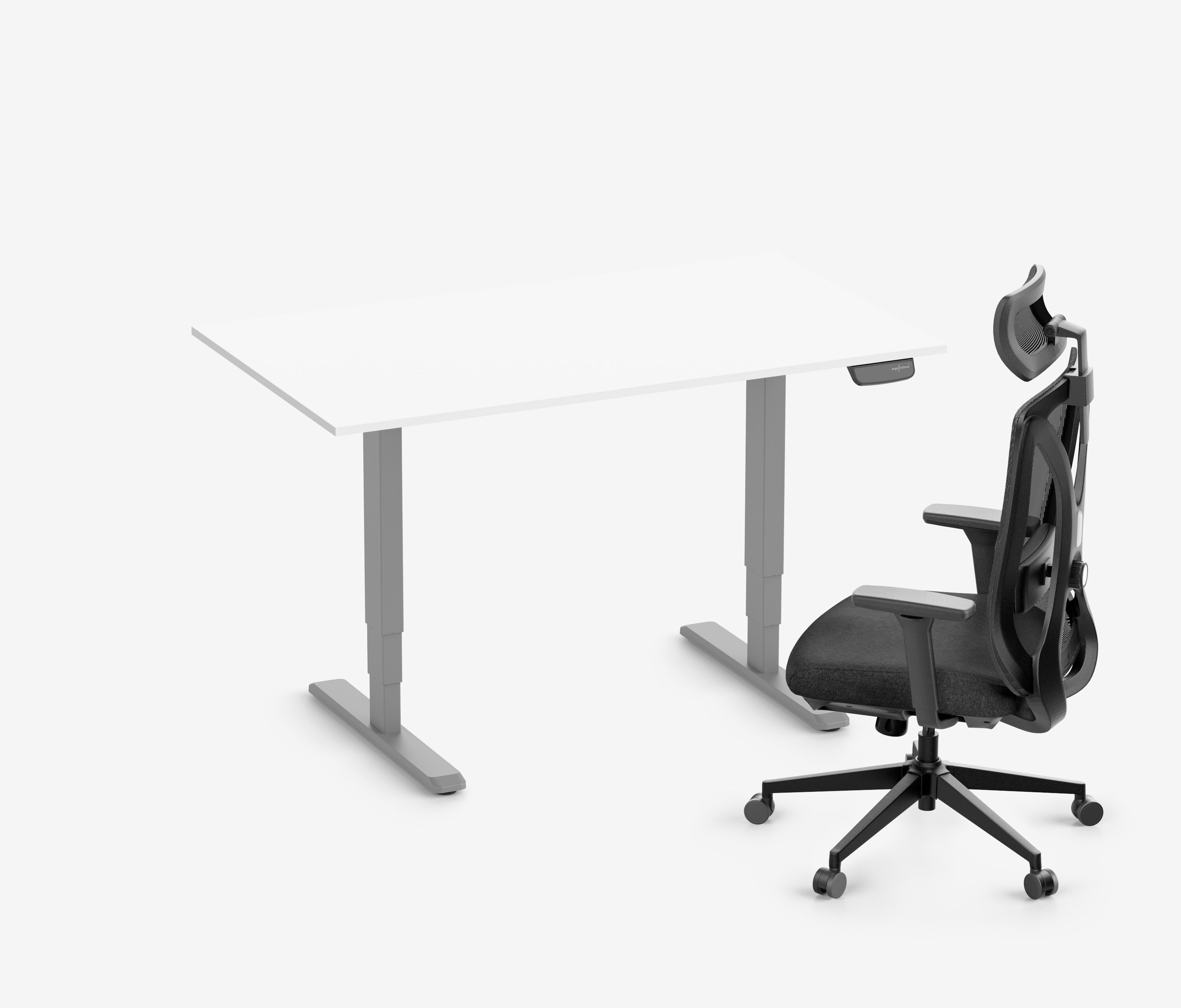 PRIMUS Schreibtisch + Stuhl VITA MESH Grau Hoch, Sitzhöhe 52 - 64 cm 140x80 Weiß 