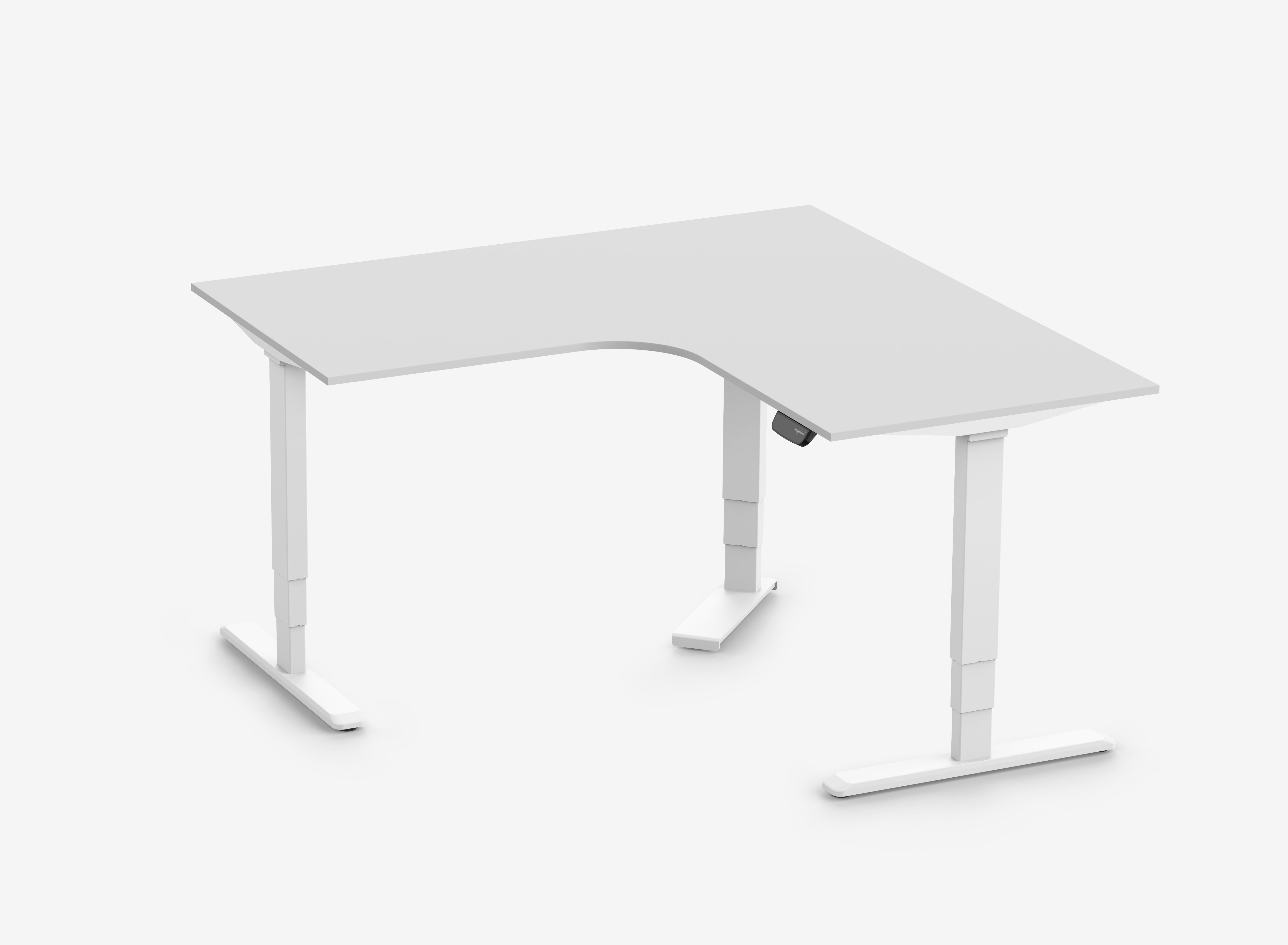 PRIMUS Eckschreibtisch, Gestell Weiß, Tischplatte 1600/800 x 1600/800 x 25 mm Lichtgrau