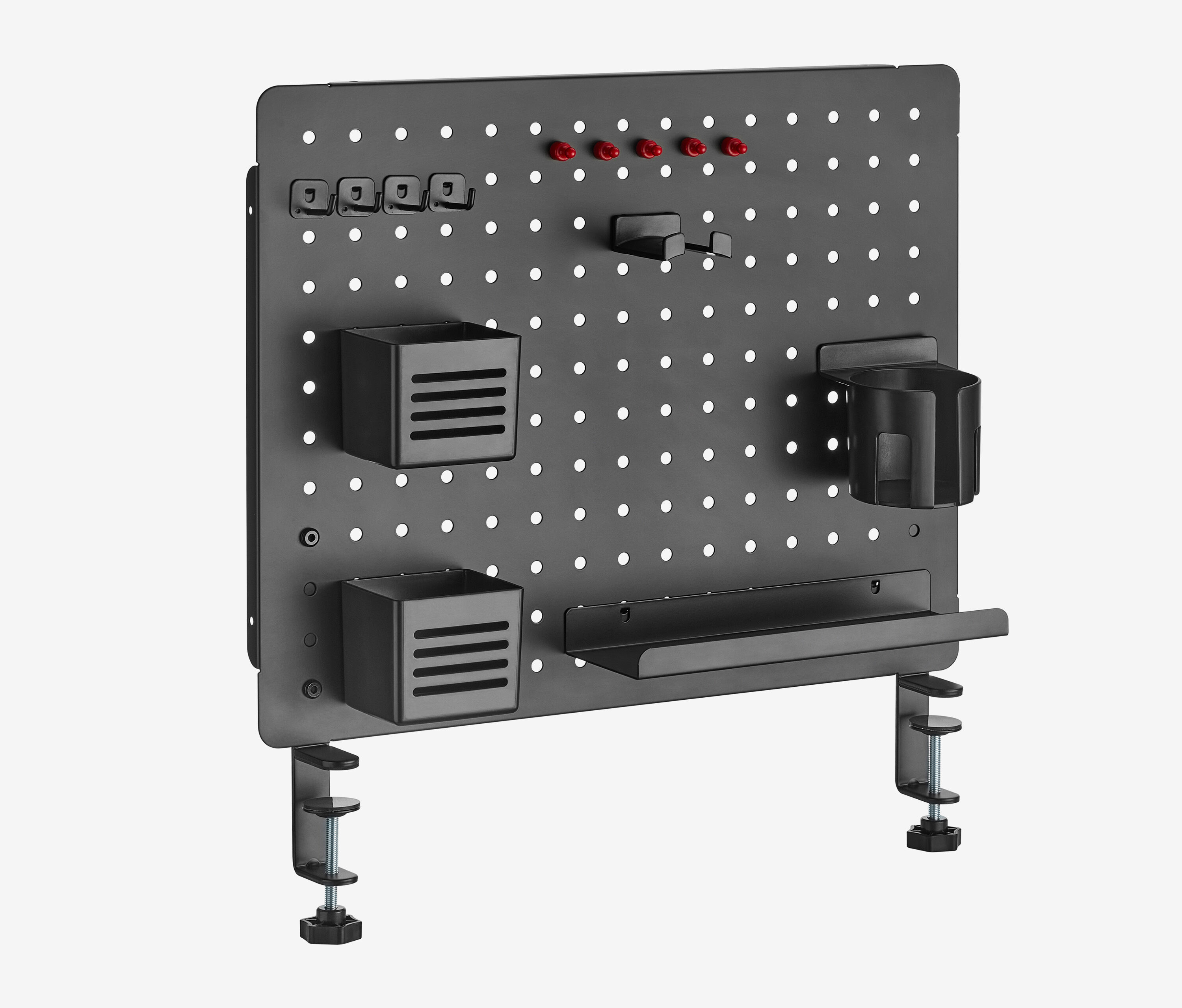 FOKUS Starterset voor school in het wit, Slim lade in lichtgrijs 120x70 Organizerbord in het zwart Hoofdtelefoonhouder