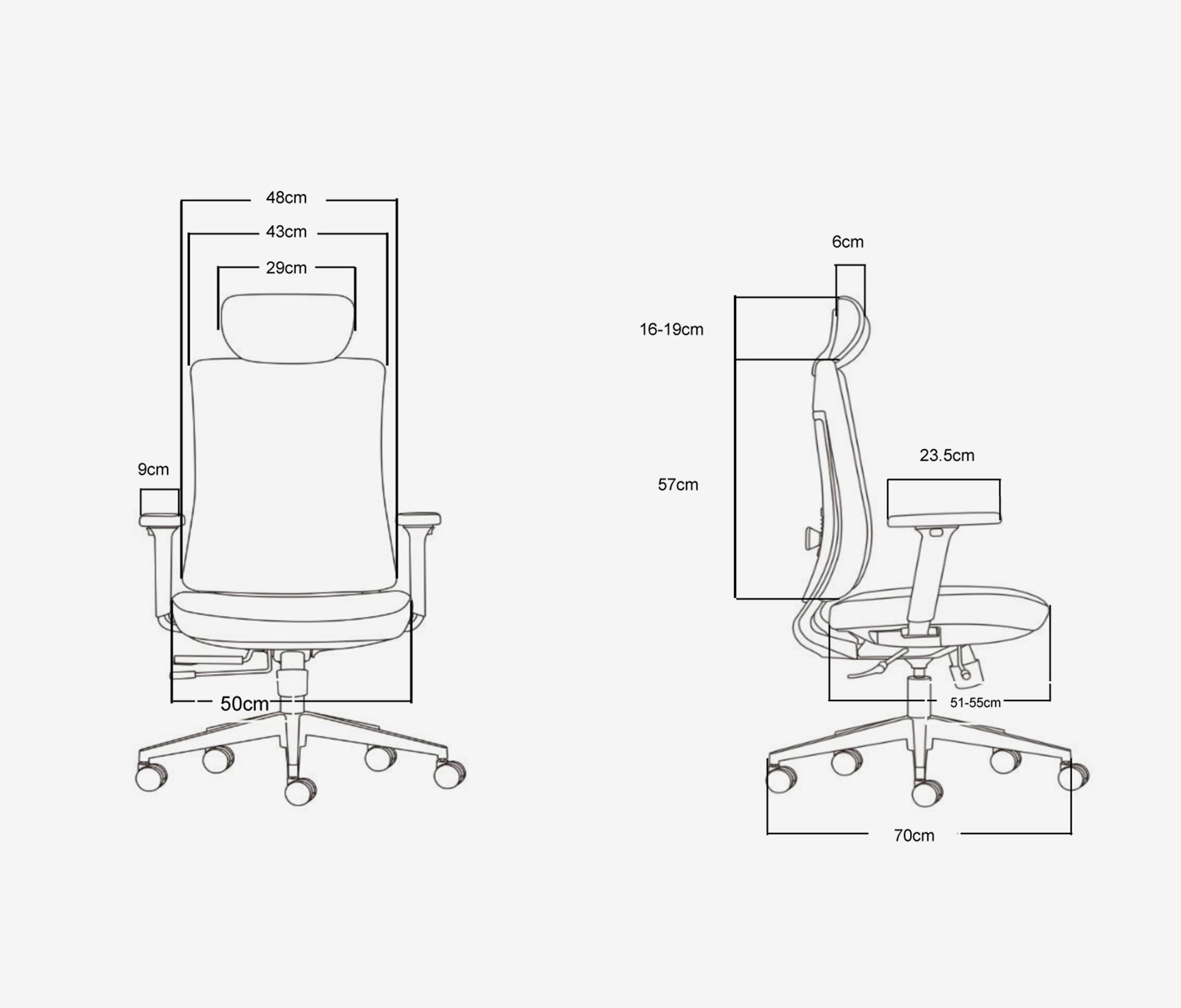 Bürodrehstuhl VITA Normal, Sitzhöhe 45 - 54,5 cm