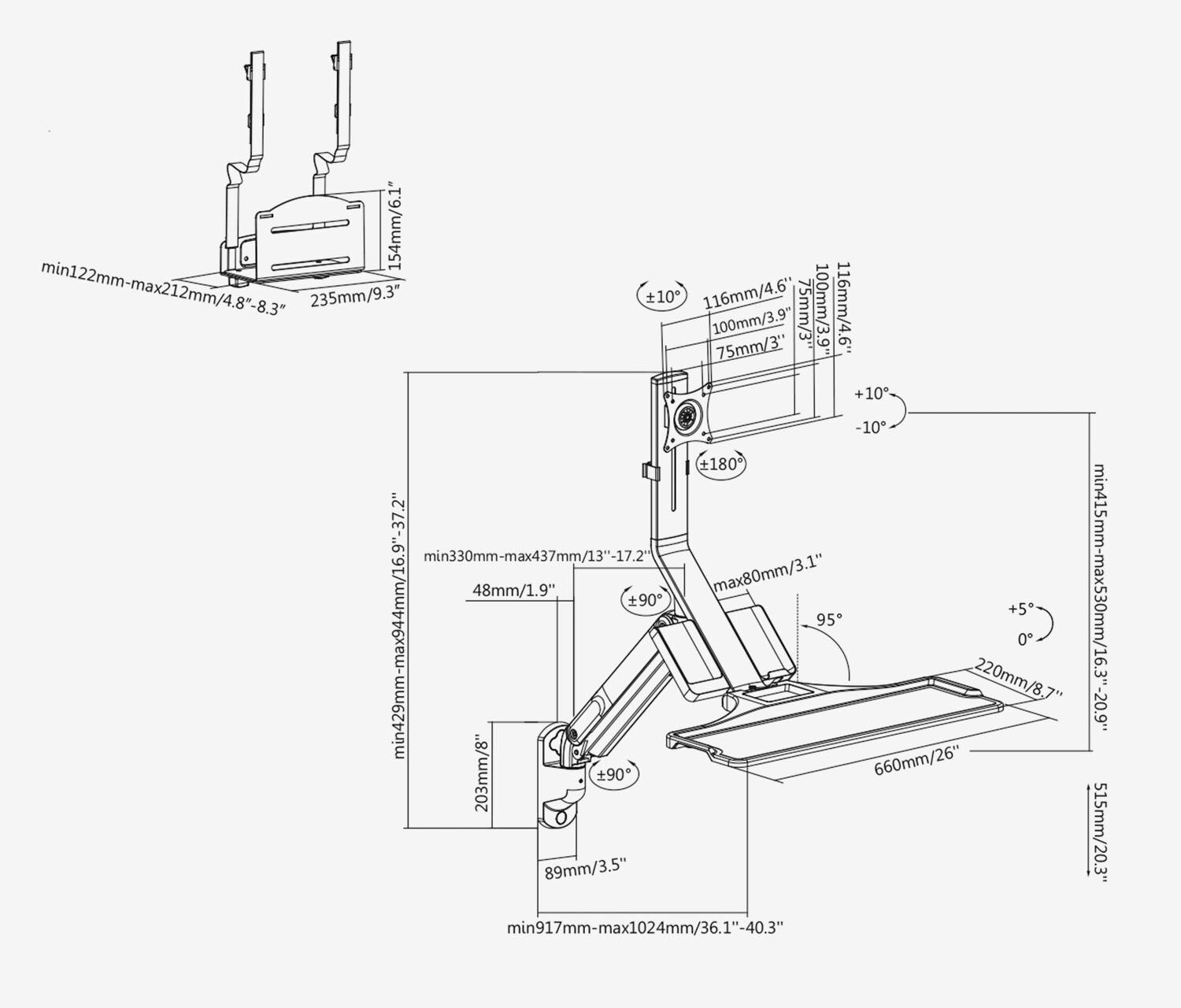 Höhenverstellbarer Wandarbeitsplatz