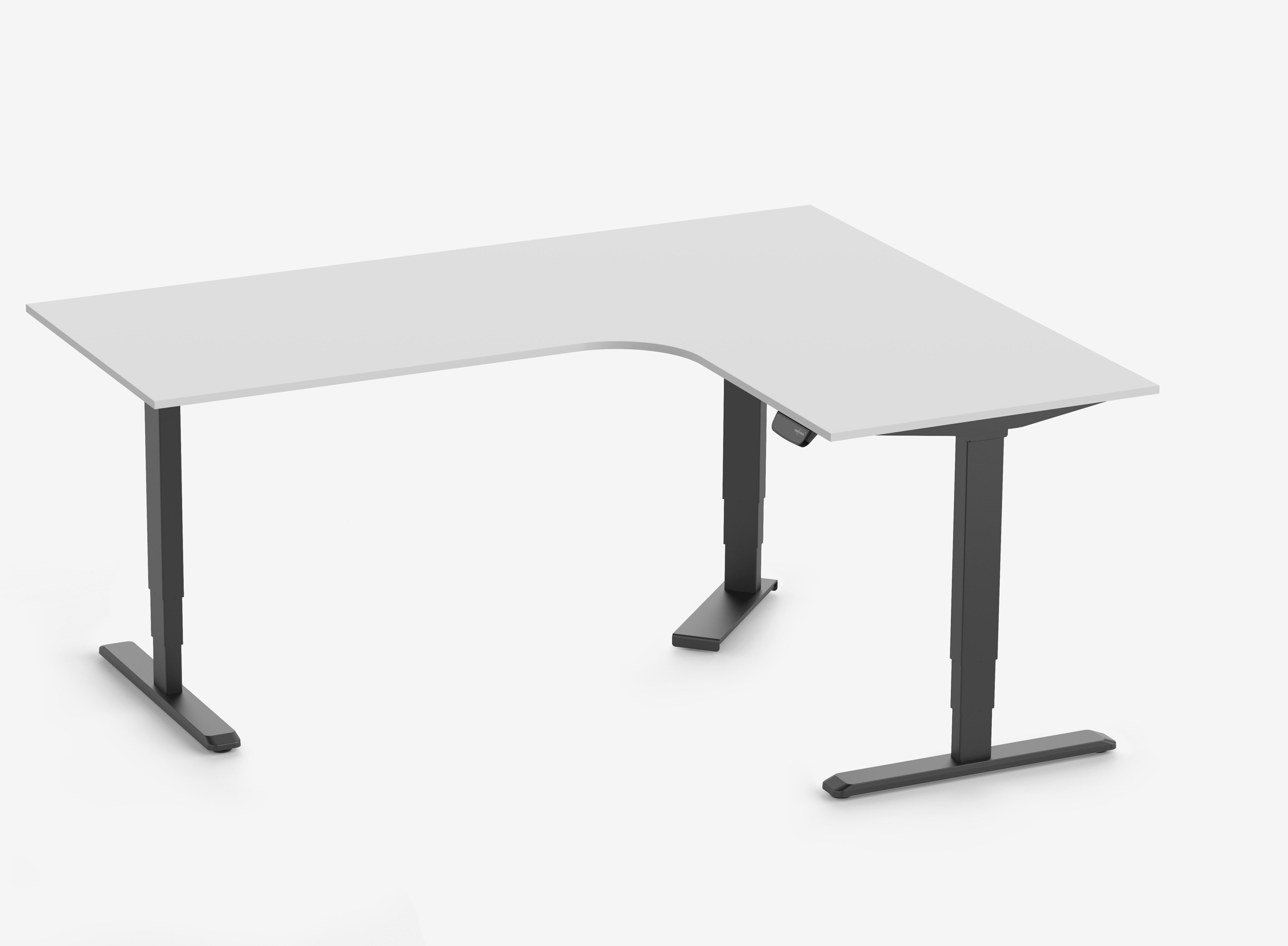 PRIMUS Eckschreibtisch, Gestell Schwarz, Tischplatte 2000/800 x 1600/800 x 25 mm Lichtgrau