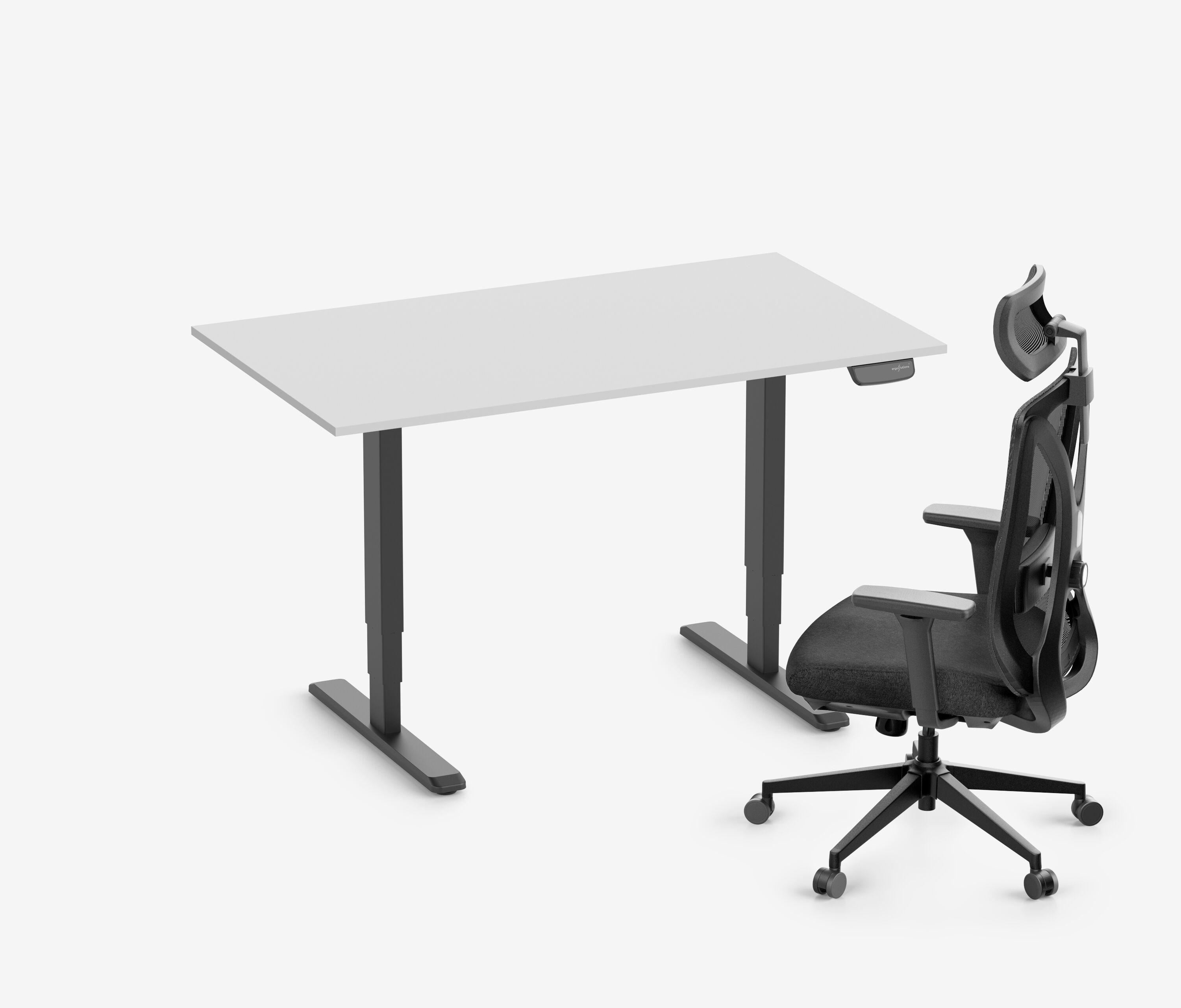 PRIMUS Schreibtisch + Stuhl VITA MESH Schwarz Hoch, Sitzhöhe 52 - 64 cm 140x80 Lichtgrau 