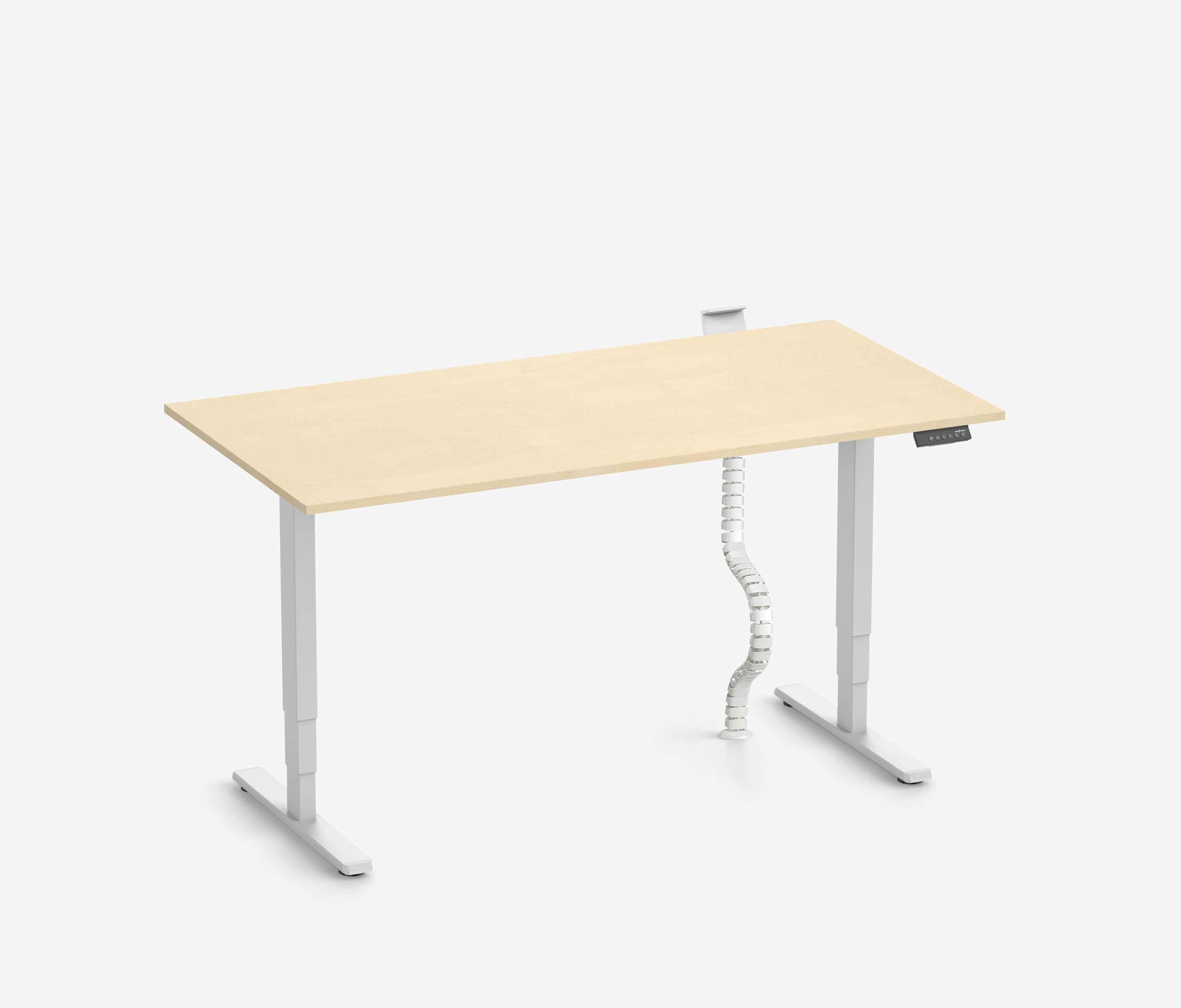 FOKUS Schreibtisch + Steckleistenhalter + Kabelschlange Weiß Birke 120x70