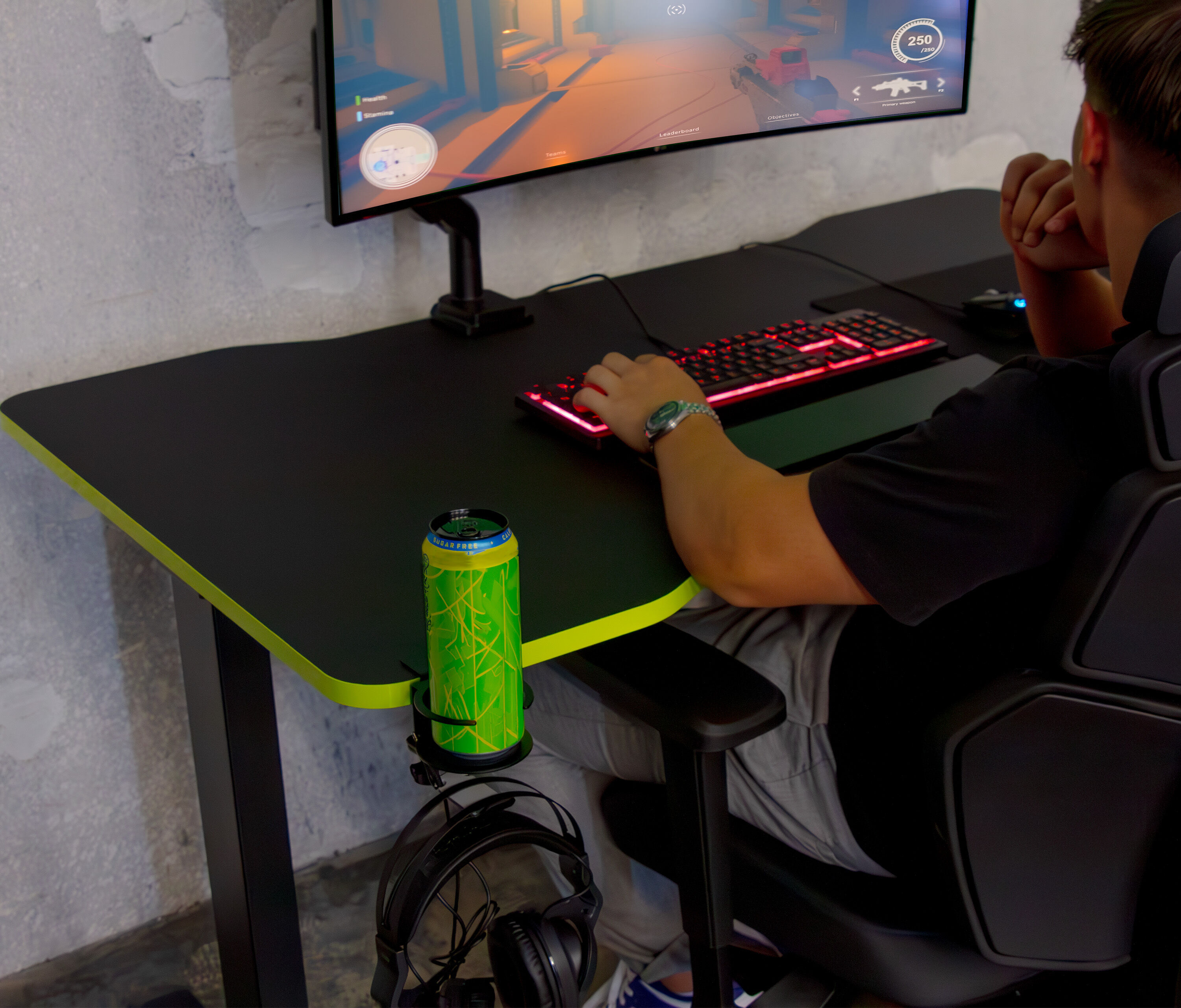 Primus Gamingschreibtisch Cockpit, Weiß Silk-Touch Acid Green 180x80