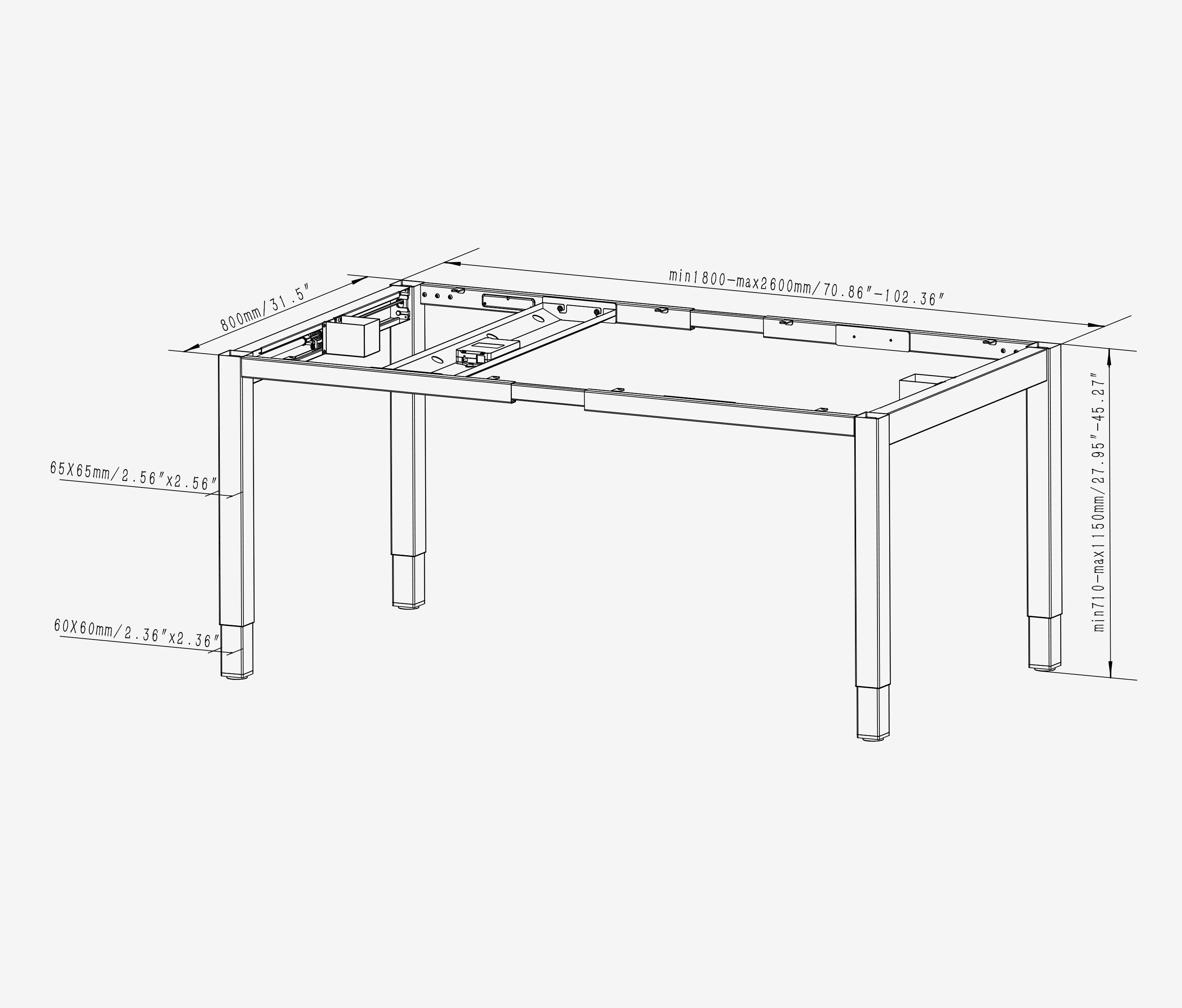 PRIMUS 4-Bein Schreibtisch Weiß Eiche 2200 x 800 x 25 mm