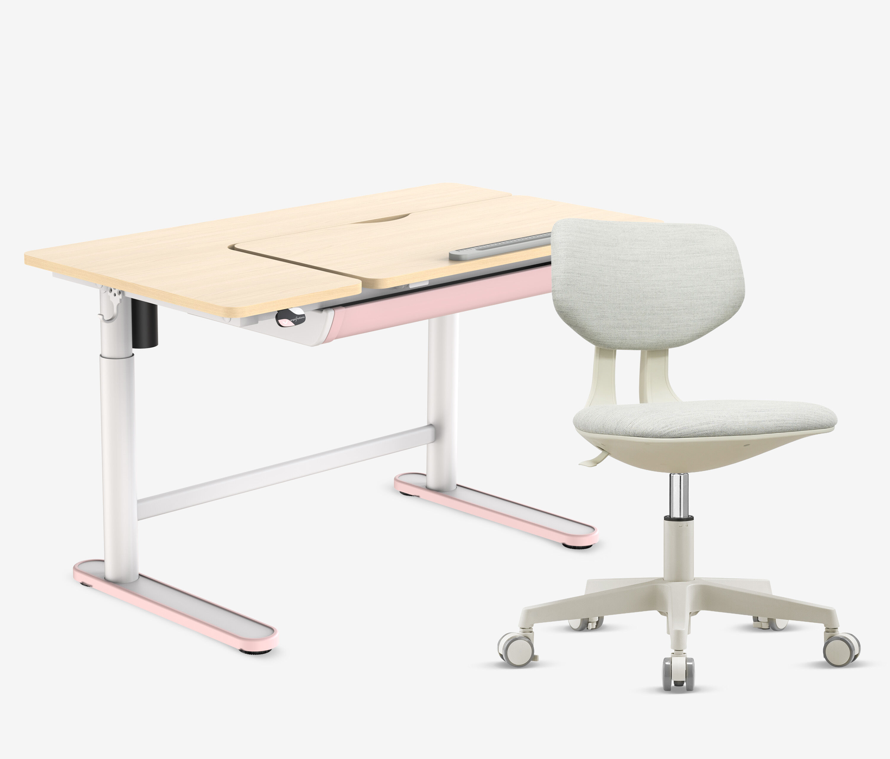 Elektrischer Kinderschreibtisch + Kinderschreibtischstuhl Set Rose Weiß 