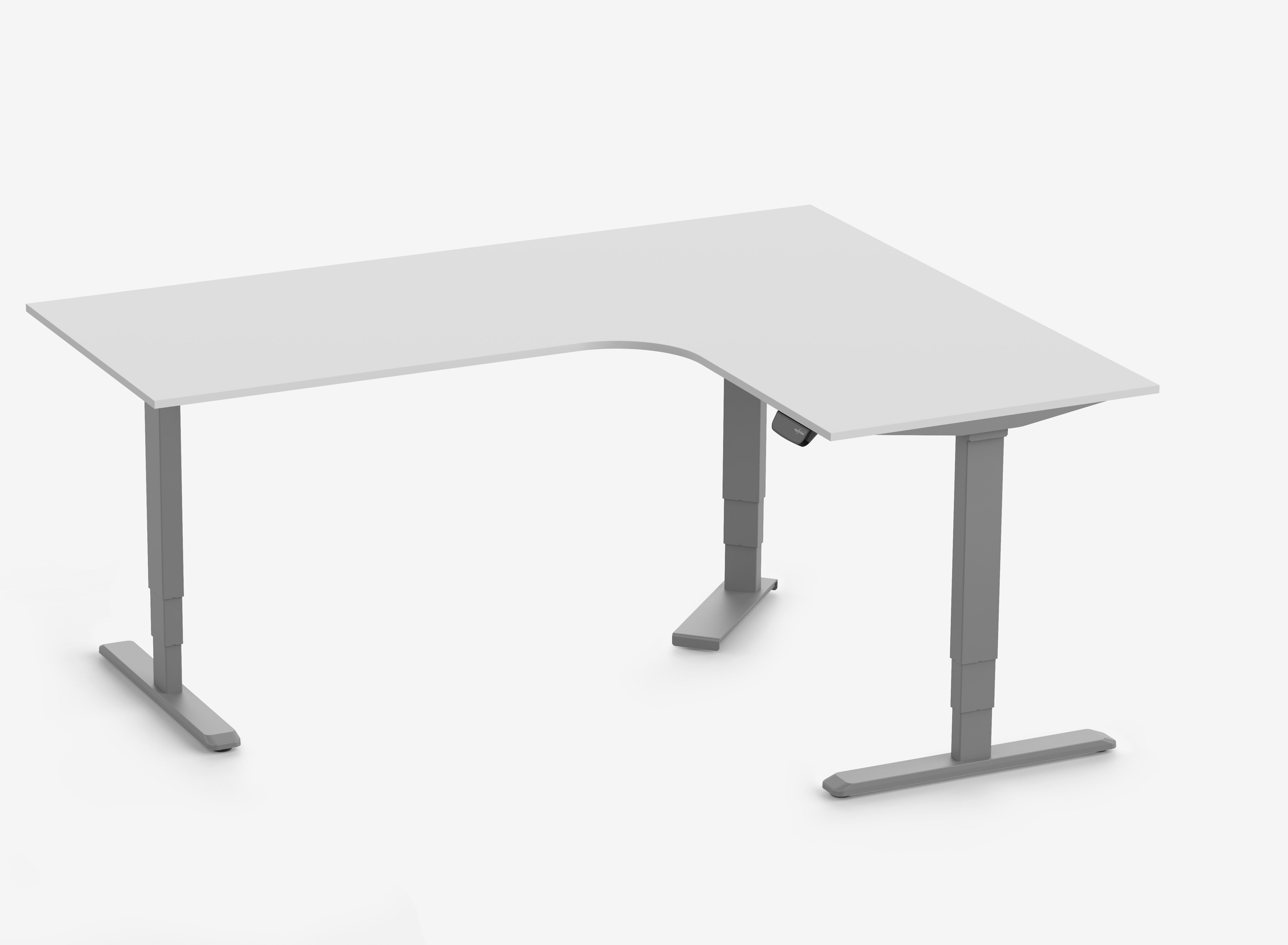 PRIMUS Eckschreibtisch, Gestell Grau, Tischplatte 2000/800 x 1600/800 x 25 mm Lichtgrau