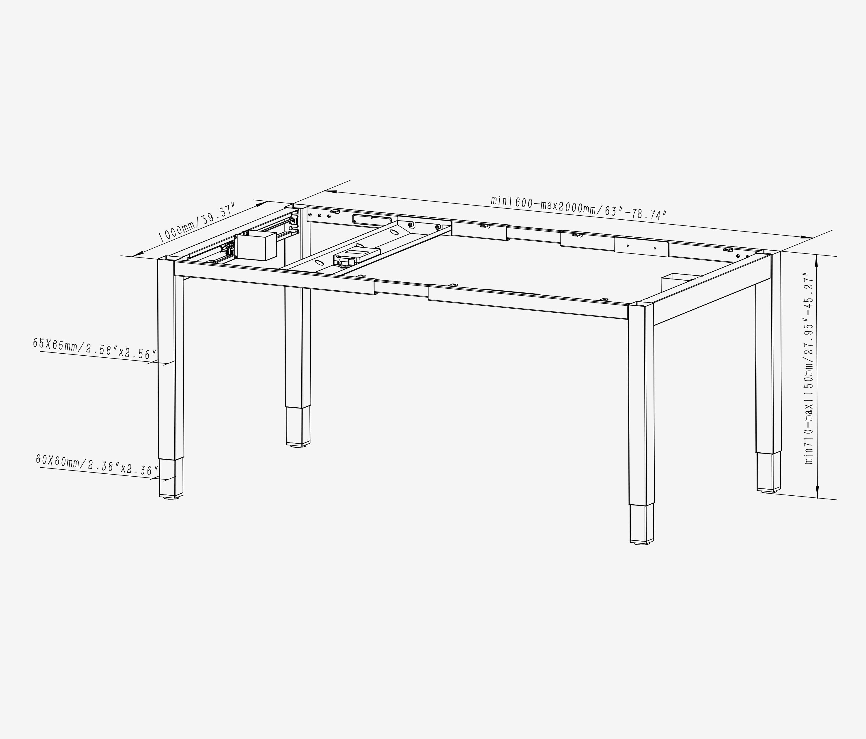 PRIMUS 4-Bein Schreibtisch Weiß Eiche 1600 x 1000 x 25 mm