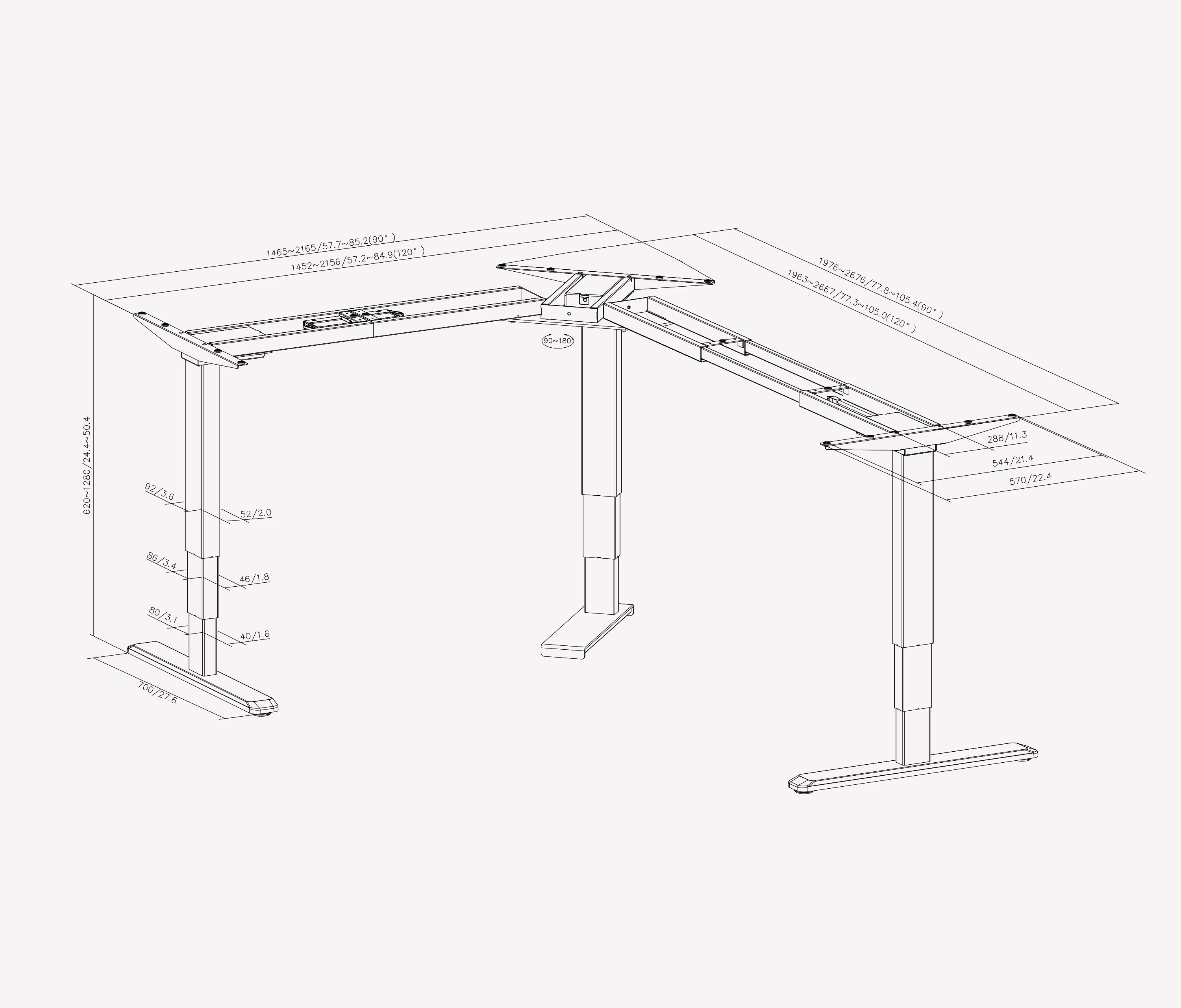 PRIMUS Ecktischgestell Flex XL Weiß