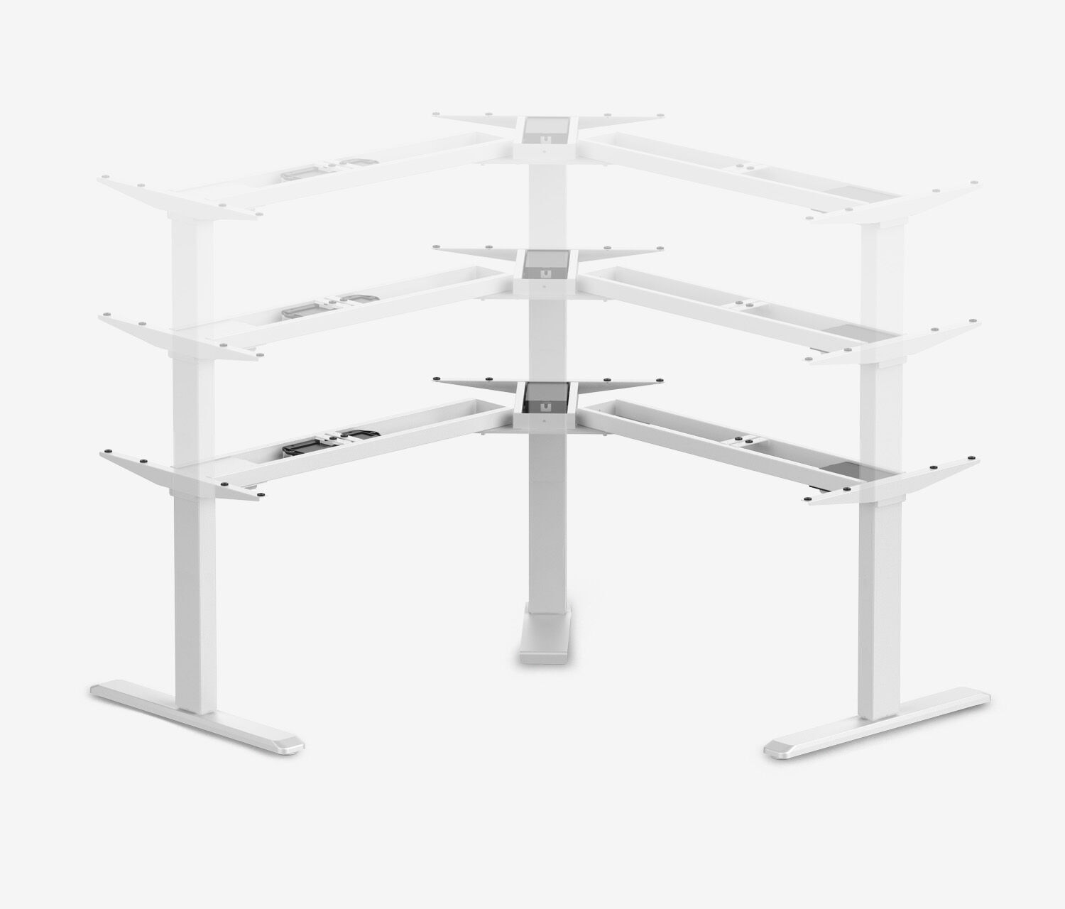 PRIMUS Eckschreibtisch, Gestell Weiß, Tischplatte 1600/800 x 1600/800 x 25 mm Lichtgrau