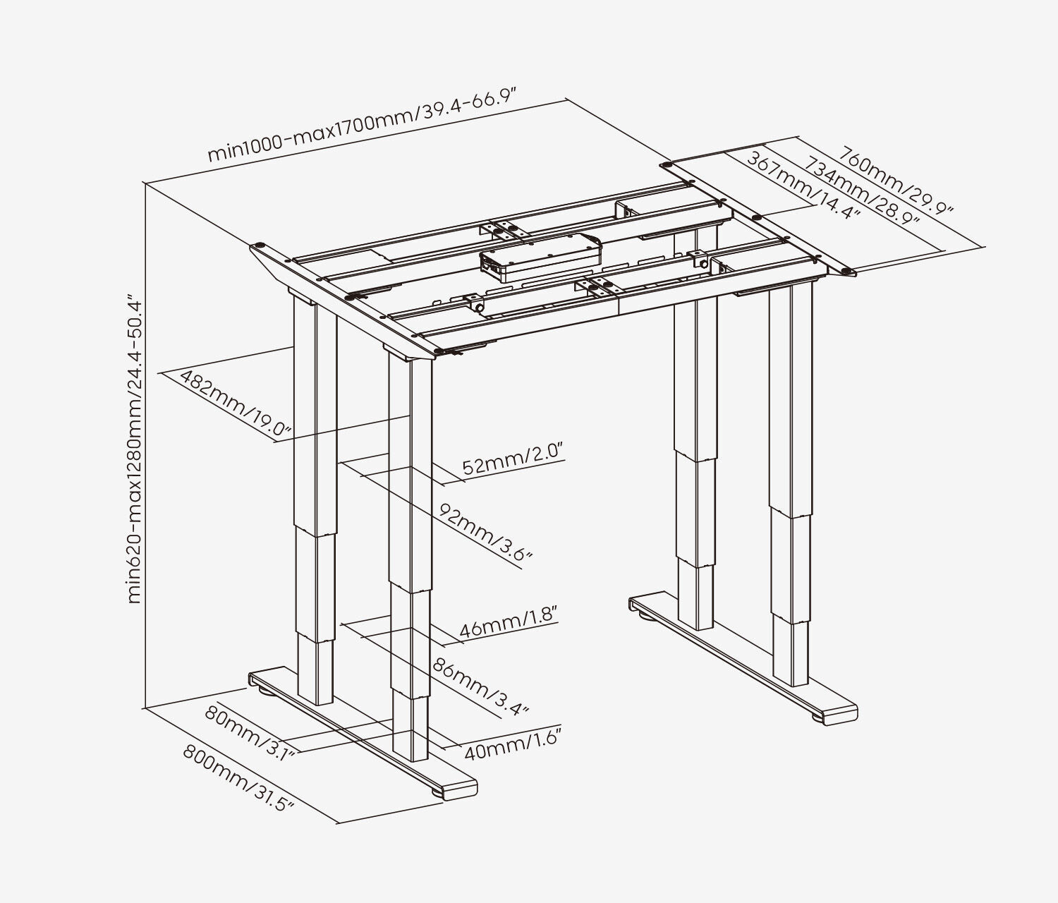 PRIMUS Schwerlast Tischgestell Weiß
